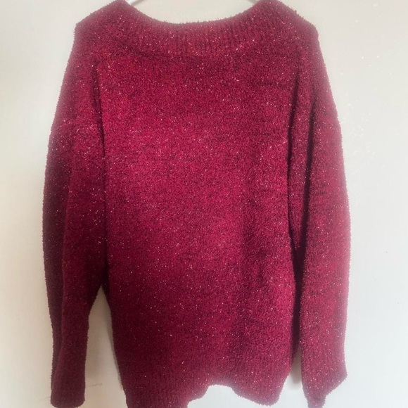 Ava & Viv Women's Deep Red V-Neck Sweater - Picture 2 of 3